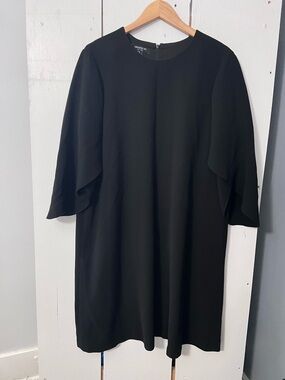 Lafayette 148 New York Black Midi Shift Dress Event Tulip Sleeves Luxury XL